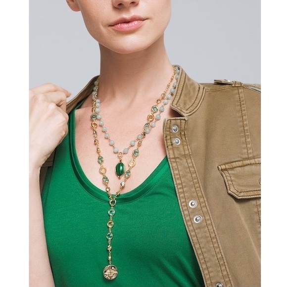 WHBM GREEN CONVERTIBLE MULTI ROW NECKLACE - Picture 2 of 3